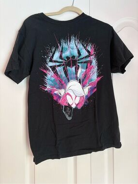 Marvel Spider-Gwen Graphic Tee - Black with Pink & Aqua Print